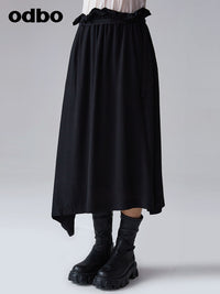 Odbo/歐迪比歐夏季2022年新款女設計感小眾不規則黑色a字半身長裙