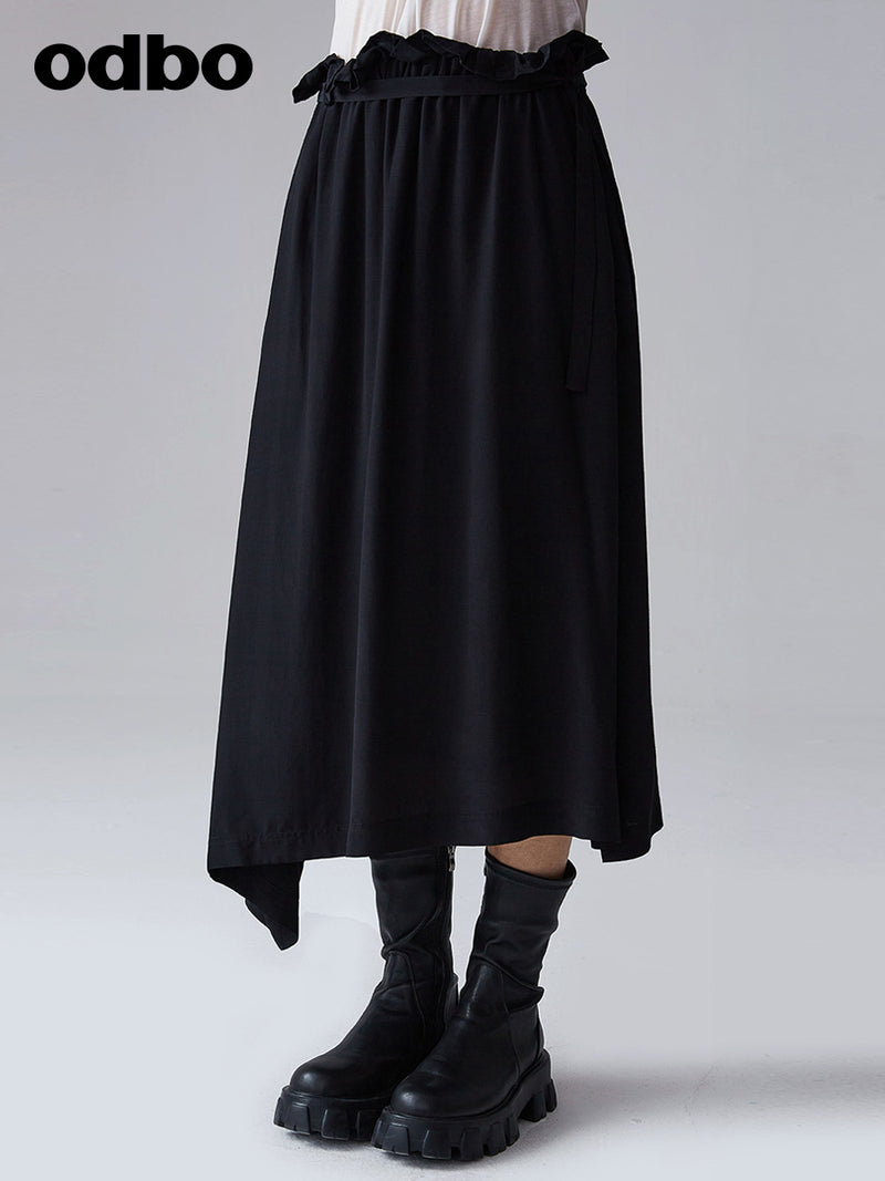 Odbo/歐迪比歐夏季2022年新款女設計感小眾不規則黑色a字半身長裙