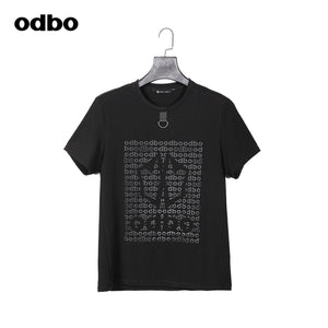 Odbo炸街潮牌logo立體印花短袖T恤男夏季新款圓領黑白純色寬鬆
