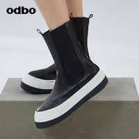 【商場同款】odbo/歐迪比歐2022年新款中筒休閒鞋女增高時尚鞋子
