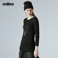 Odbo/歐迪比歐專櫃同款設計師品牌2022夏女圓領修身針織中長上衣