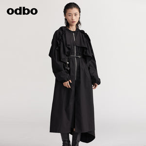 【商場同款】odbo/歐迪比歐派克服外套女秋冬2022新款中長款風衣