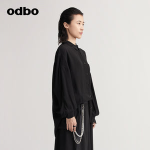 商場同款dbo2022新款黑色長袖襯衫女設計感小眾百搭休閒上衣