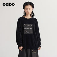 【商場同款】odbo/歐迪比歐秋冬2022新款黑色針織衫女套頭毛衣