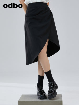 Odbo 原創設計感小眾時尚黑色半裙女夏季2022年新款不規則半身裙