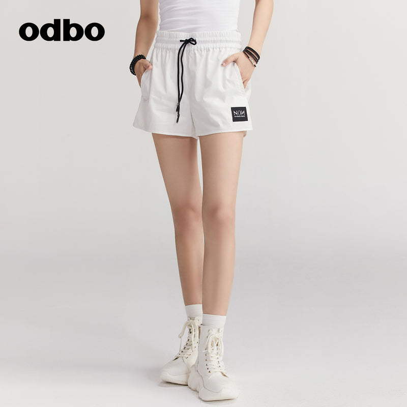 【商場同款】odbo/歐迪比歐休閒闊腿短褲女夏鬆緊跑步純棉熱褲