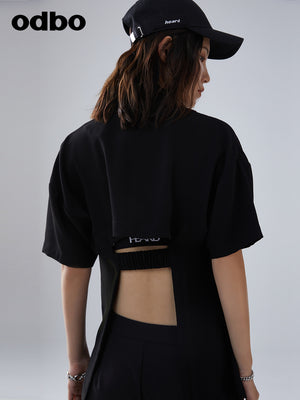 Odbo/歐迪比歐夏季2022新款時尚一粒扣黑色小西裝外套女修身上衣