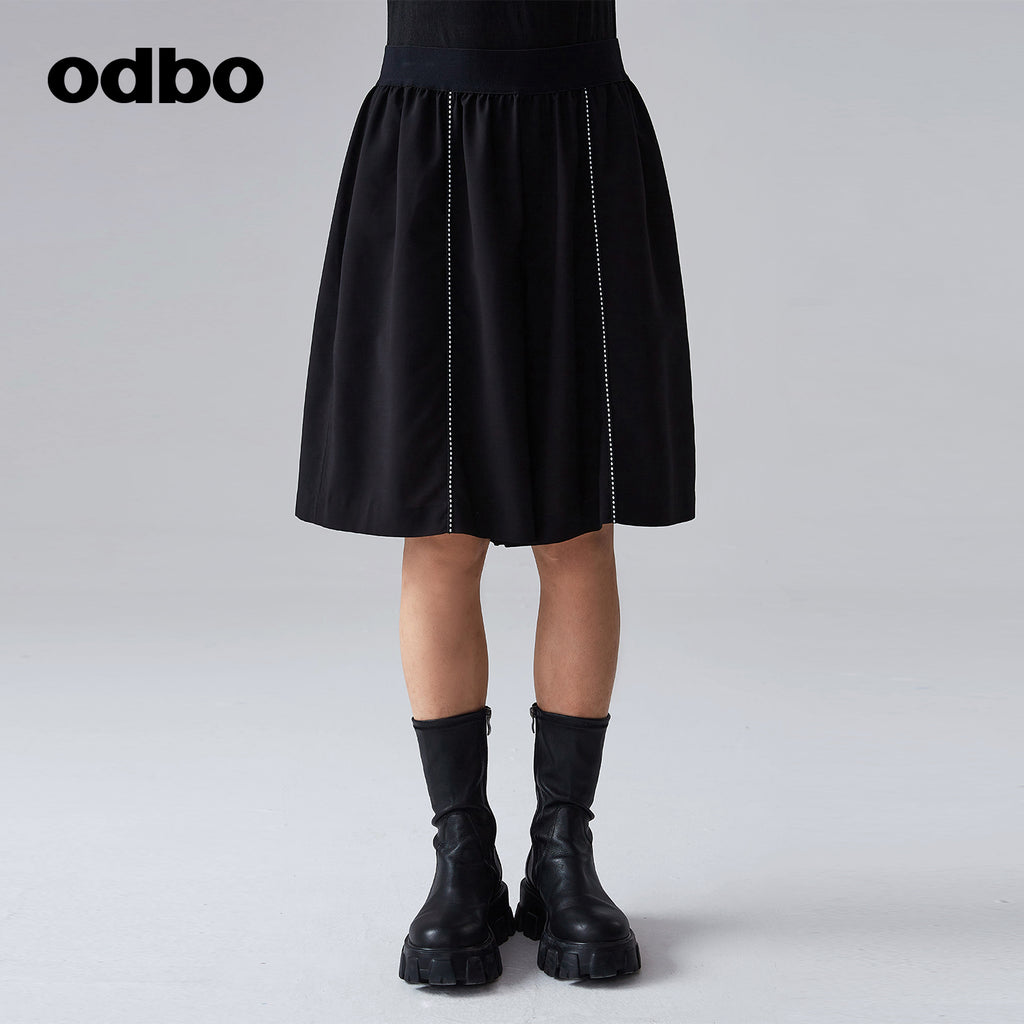 【商場同款】odbo/歐迪比歐春裝2022年新款女黑色五分休閒裙褲子