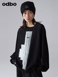 【商場同款】odbo/歐迪比歐春裝2022年新款女設計感小眾黑色衛衣