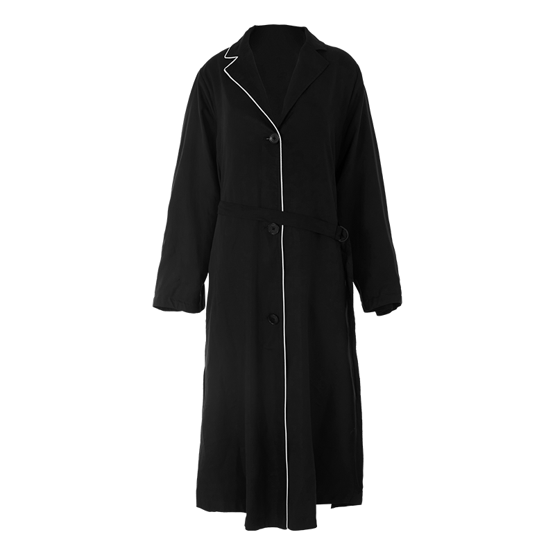 【商場同款】odbo/歐迪比歐春裝2022年新款黑色外套女中長款風衣