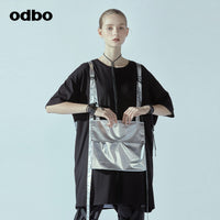 Odbo正反兩穿個性造型背包T恤女夏季新款寬鬆設計感小眾中長上衣
