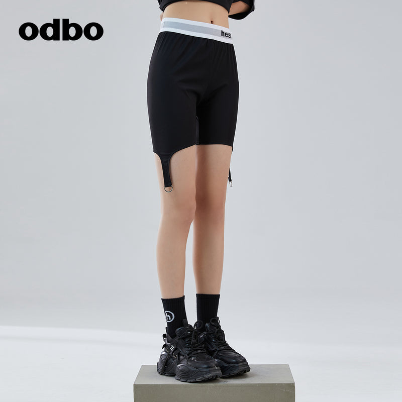 Odbo logo印花束腰時尚運動騎行褲女夏季2022年新款百搭薄款短褲
