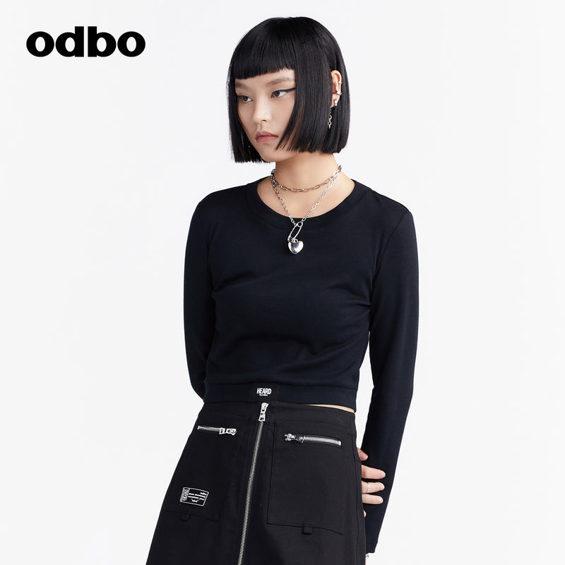 Odbo/歐迪比歐專櫃同款設計師品牌 短款休閒T恤女