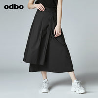 Odbo/歐迪比歐專櫃同款設計師品牌2020夏女高腰不規則開衩半裙