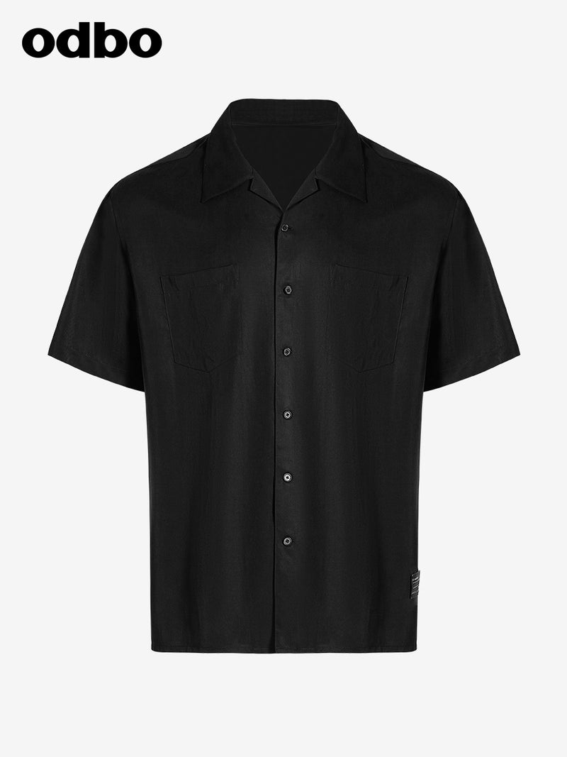 Odbo 休閒氣質黑色短袖襯衫男夏季2022新款寬鬆襯衣百搭外穿上衣