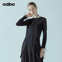 Odbo/歐迪比歐20春季女新款設計師品牌簡約一字領罩衫