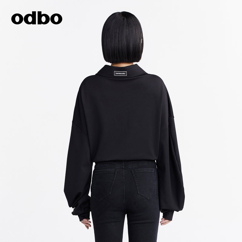 Odbo/歐迪比歐專櫃同款設計師品牌短款寬鬆衛衣女