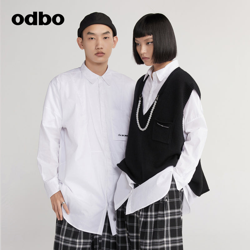 【商場同款】odbo/歐迪比歐2022新款白色襯衫女寬鬆百搭襯衣