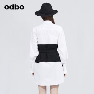 Odbo/歐迪比歐專櫃同款設計師品牌中長款倆件套襯衫女