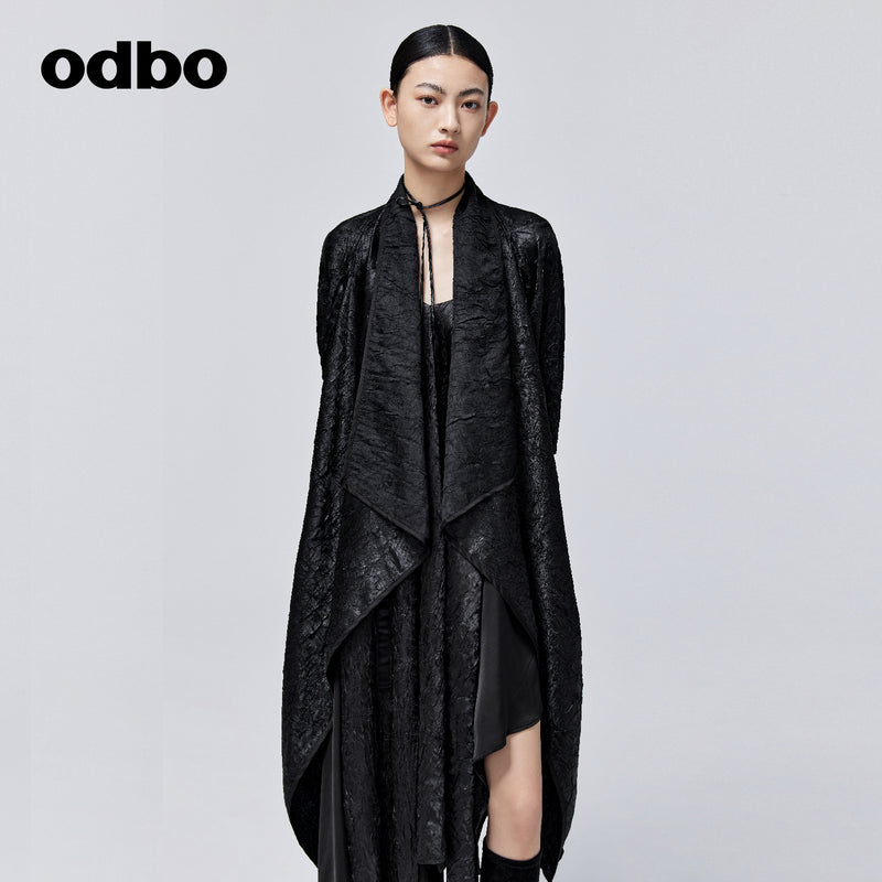 Odbo 原創設計暗黑風街頭黑色風衣外套女秋季2022年新款時尚百搭