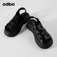 【商場同款】odbo/歐迪比歐2022年新款厚底增高涼鞋女鏤空牛皮革