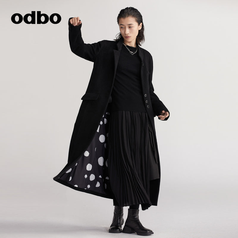 【商場同款】odbo/歐迪比歐羊毛呢大衣女冬季2022年新款呢子外套