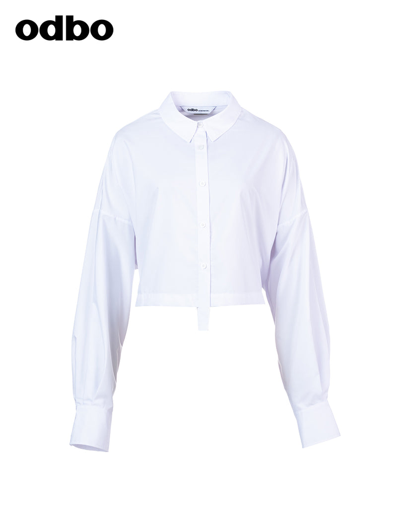 Odbo/歐迪比歐夏季2022年新款短款白色襯衫女設計感小眾辣妹上衣