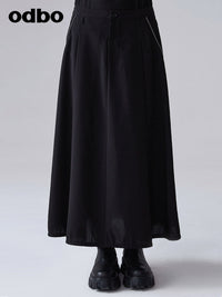 【商場同款】odbo/歐迪比歐春裝2022年新款女高腰黑色A擺半身裙子