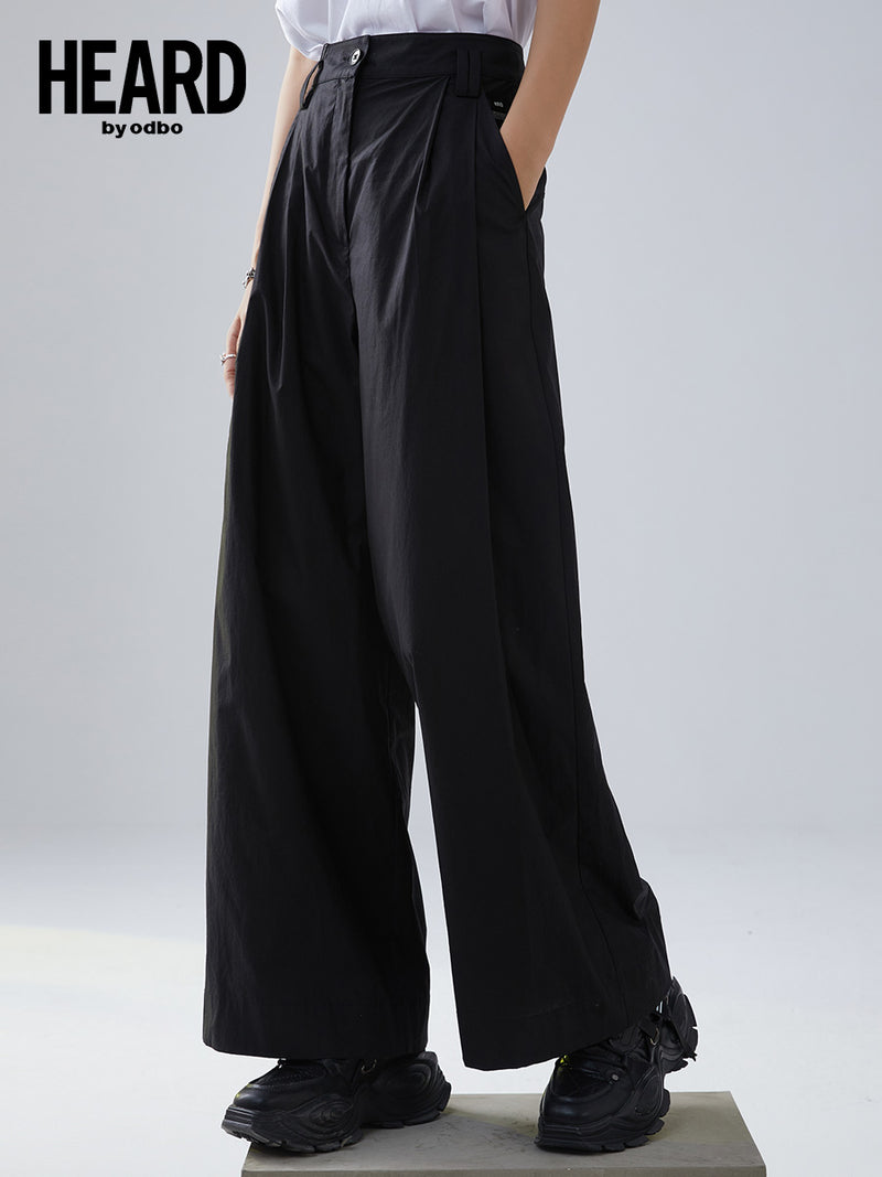 Odbo 原創高級感黑色西裝休閒褲女夏季2022年新款寬鬆垂感闊腿褲