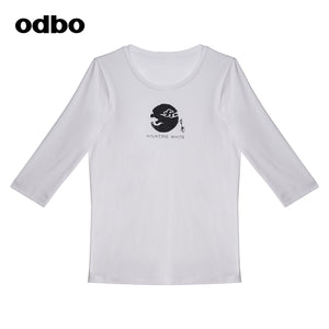 Odbo/歐迪比歐夏季2022年新款休閒氣質七分袖印花t恤女情侶上衣男