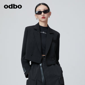 Odbo 氣質高級感炸街黑色短款小西裝外套女早秋2022新款超好看潮