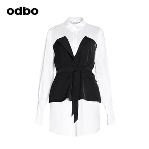 Odbo/歐迪比歐專櫃同款設計師品牌中長款倆件套襯衫女