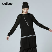 Odbo/歐迪比歐專櫃同款設計師品牌20夏女圓領中長款長袖針織上衣