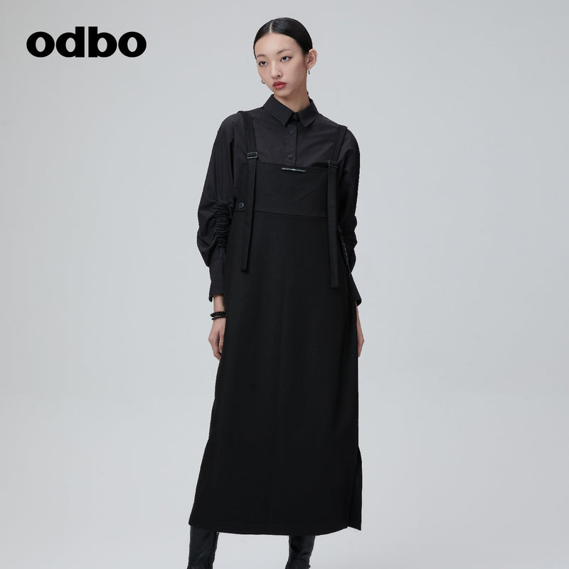 Odbo 原創設計黑色背帶連衣裙女夏季2022年新款寬鬆顯瘦直筒裙子