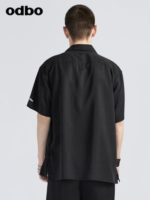 Odbo 休閒氣質黑色短袖襯衫男夏季2022新款寬鬆襯衣百搭外穿上衣