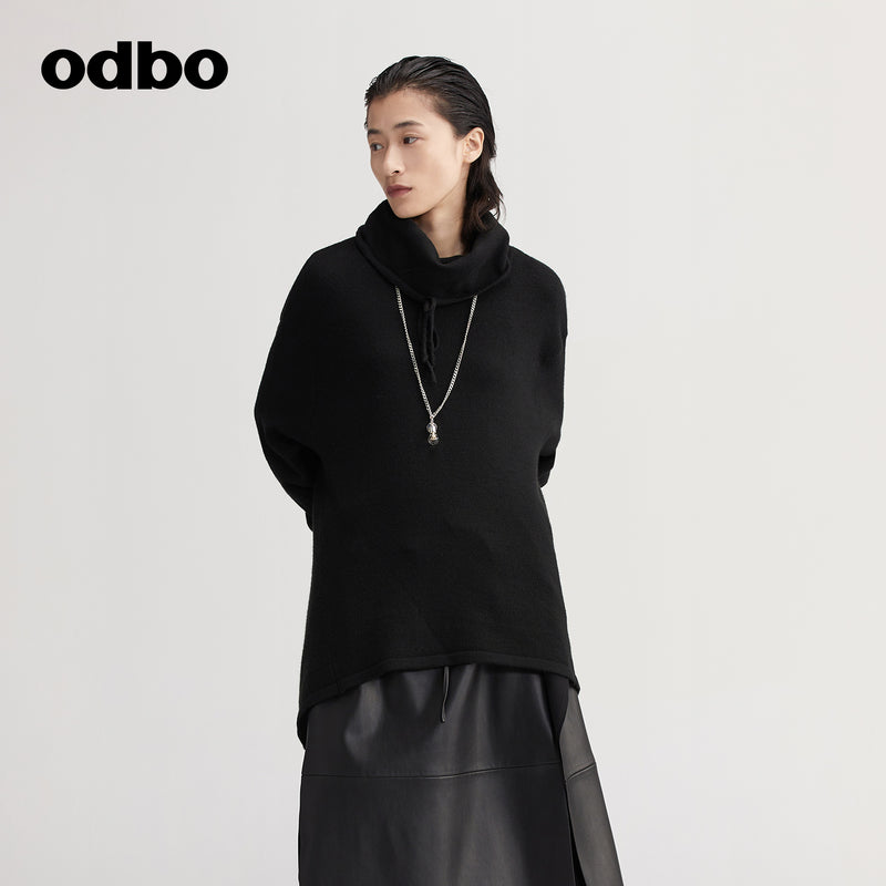 【商場同款】odbo/歐迪比歐不規則針織衫女秋冬2022新款外穿毛衣