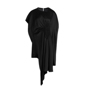 Odbo不規則抽褶黑色連衣裙女夏新款收腰寬鬆高級感時尚氣質顯瘦