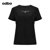 Odbo簡約高端潮牌短袖t恤女夏季新品設計感黑色正肩顯瘦圓領上衣