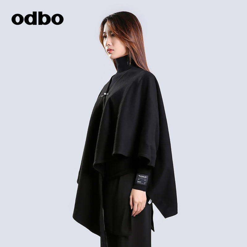 【商場同款】odbo/歐迪比歐不規則斗篷短外套女秋冬2022新款上衣