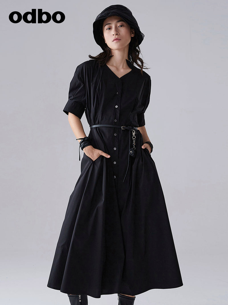 【商場同款】odbo/歐迪比歐時尚潮流風衣式連衣裙女設計小眾A字裙