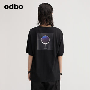 Odbo 商場同款休閒印花T恤女夏季2022年新款設計感小眾寬鬆上衣潮