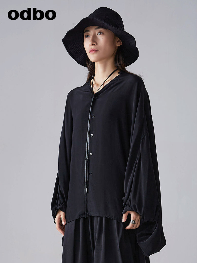 【商場同款】odbo/歐迪比歐2022新款蝙蝠袖襯衫女設計感小眾上衣