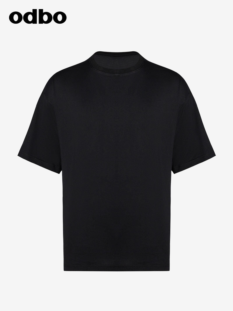 Odbo 休閒氣質圓領黑色短袖T恤男夏季2022年新款寬鬆舒適百搭上衣