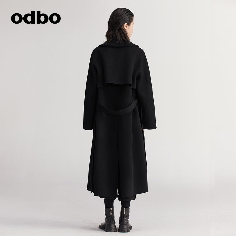 【商場同款】odbo/歐迪比歐秋冬2022新款毛呢大衣女保暖羊毛外套