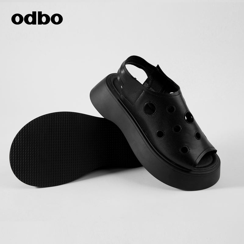 【商場同款】odbo/歐迪比歐2022年新款厚底增高涼鞋女鏤空牛皮革