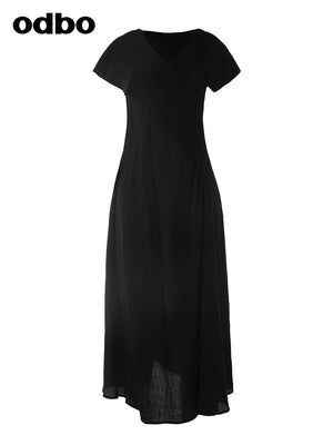 Odbo/歐迪比歐女神范氣質V領兩穿連衣裙女夏季新款設計感小眾長裙
