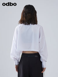Odbo/歐迪比歐夏季2022年新款短款白色襯衫女設計感小眾辣妹上衣