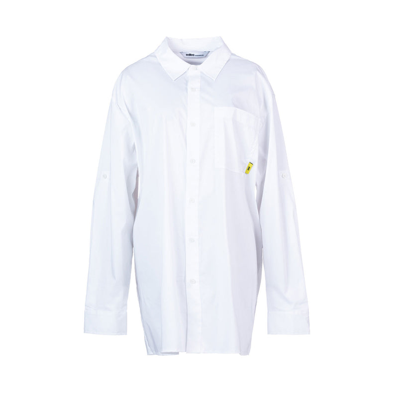 Odbo/歐迪比歐夏季2022年新款女休閒長袖襯衫女寬鬆襯衣白色上衣
