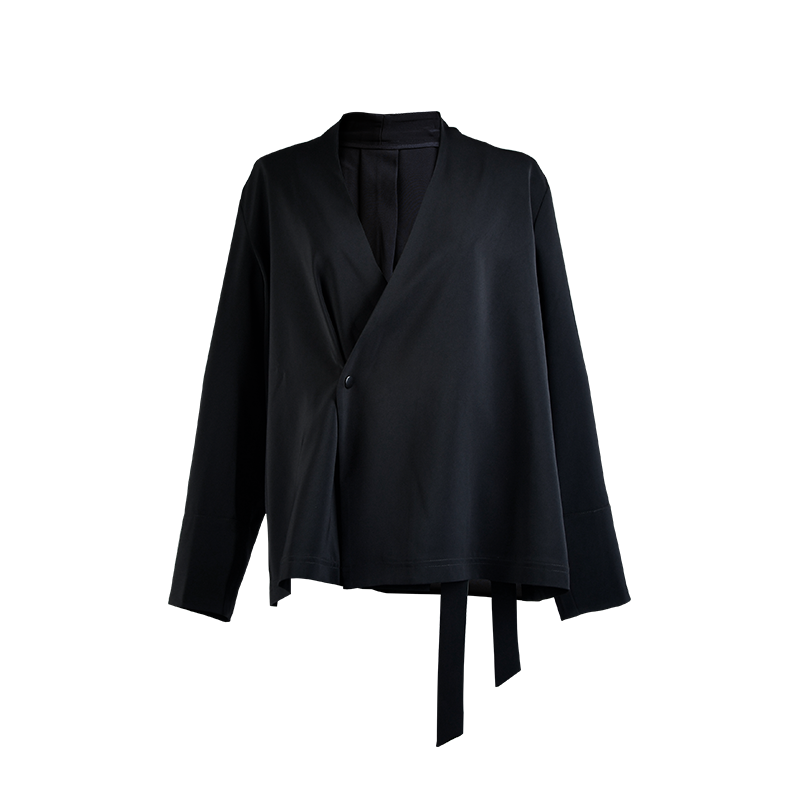 Odbo不規則綁帶小眾外套女2022早秋新款黑色顯瘦設計感寬鬆氣質
