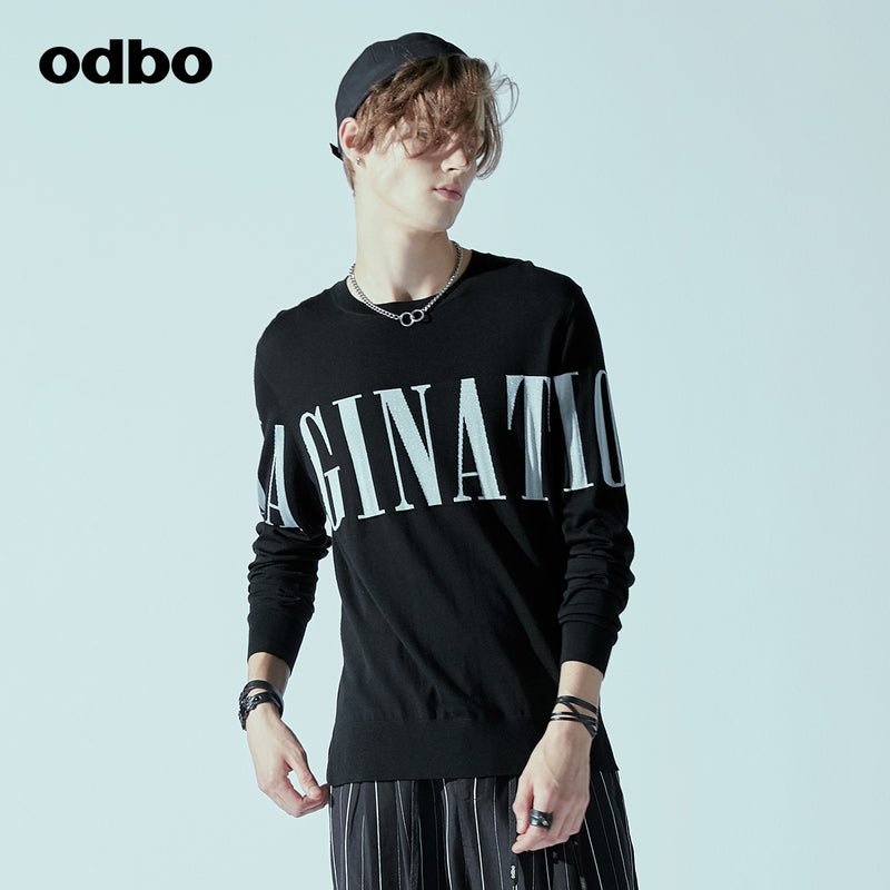 Odbo/歐迪比歐2022春季男新款設計師品牌簡約圓領毛衣